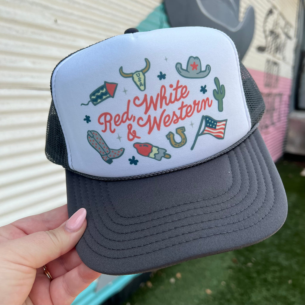 Red, White, & Western Trucker Cap (Multiple Color Options)